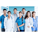 Doctors in Madrid smiling, public healthcare system in Spain